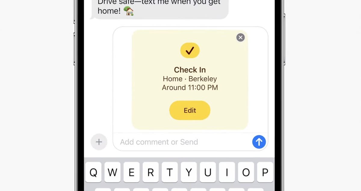 A check-in message in a chat