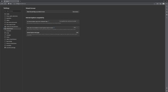 Screenshot of Internet Explorer compatibility settings in Microsoft Edge.